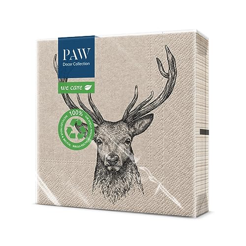 PAW - Servietten 3-lagig (33 x 33 cm) I 20 Stück I Perfekt für Geburtstage, Partys, Kommunion und Feiern I Papierservietten mit Natur Motiv I Umweltschutz, Hirsch I Deer von PAW Decor Collection