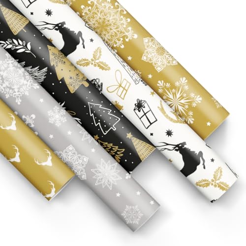 PAW - Geschenkpapier 200x70cm - 5 Rollen | Mix aus 5 Motiven | Elegante Papierrolle für Weihnachten, Wintergeschenke, Geschenke, Geburtstage - Elegantes Gold, Silber PAW - Geschenkpapier 200x70cm - 5 Rollen | Mix aus 5 Motiven | Elegante Papierrolle für Weihnachten, Wintergeschenke, Geschenke, Geburtstage - Elegantes Gold, Silber von PAW Decor Collection