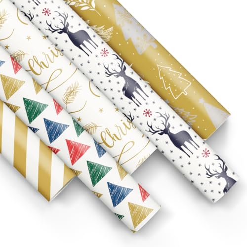 PAW - Geschenkpapier 200x70cm - 5 Rollen | Mix aus 5 Motiven | Elegante Papierrolle für Weihnachten, Wintergeschenke, Geschenke, Geburtstage - Frohe Festtage von PAW Decor Collection