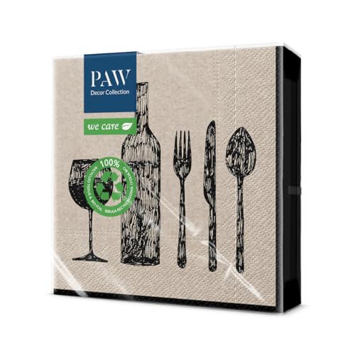 PAW - Recycelte Servietten 3-lagig (33 x 33 cm) I 20 Stück I Perfekt für Geburtstage, Partys, Hochzeiten, Kommunion, Feiern I Umweltbewusste Papierservietten Recycelt - Besteckset I Dinner Set von PAW Decor Collection