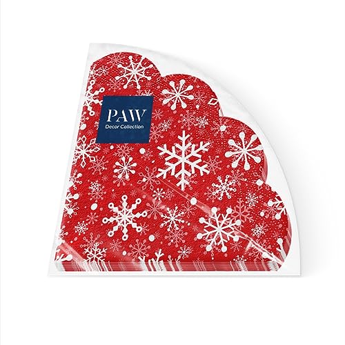 PAW - Servietten 3-lagig (32 cm Durchmesser) I 12 Stück I Perfekt für Weihnachten, Winter, Feiertage I Heiligabend Winterzeit Tischdekoration I Runde Seidenservietten I Christmas Snowflakes light red von PAW Decor Collection