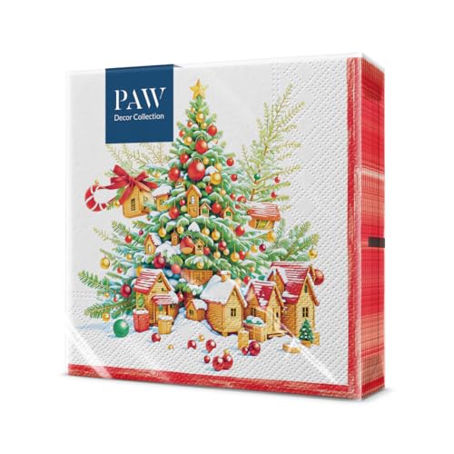 PAW - Servietten 3-lagig (33 x 33 cm) | 20 Stück | Papierservietten Bunt Perfekt für den Weihnachtstisch | Einweg Servietten - Weihnachten, Winter, Schnee | Jingle Bells Bliss von PAW Decor Collection