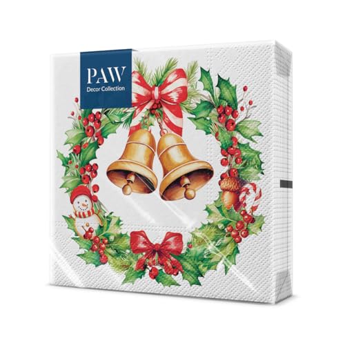 PAW - Servietten 3-lagig (33 x 33 cm) | 20 Stück | Papierservietten Bunt Perfekt für den Weihnachtstisch | Einweg Servietten - Weihnachten, Winter, Weihnachtsbaum | Festlicher Freude-Baum von PAW Decor Collection