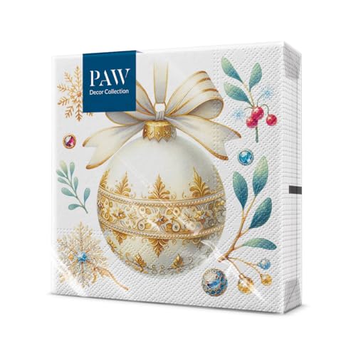 PAW - Servietten 3-lagig (33 x 33 cm) | 20 Stück | Papierservietten Bunt Perfekt für den Weihnachtstisch | Einweg Servietten - Weihnachten, Winter, Weihnachtskugel | Klassische Dekoration von PAW Decor Collection