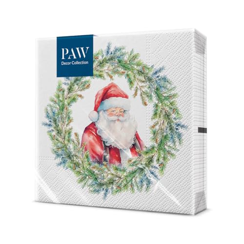 PAW - Servietten 3-lagig (33 x 33 cm) | 20 Stück | Papierservietten Bunt Perfekt für den Weihnachtstisch | Einweg Servietten - Weihnachten, Winter, Weihnachtsmann | Freudiger Weihnachtsmann-Kreis von PAW Decor Collection