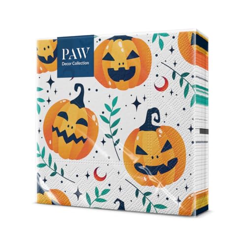 PAW - Servietten 3-lagig (33 x 33 cm) | 20 Stück | Perfekt für Halloween Partys Dekoration Zubehör | Herbst Tischdeko | Einweg Papierservietten - Kürbis Orange | Mystischer Kürbisacker von PAW Decor Collection