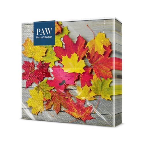 PAW - Servietten 3-lagig (33 x 33 cm) I 20 Stück I Perfekt für Geburtstag, Partys, Meetings I Herbst Tischdekoration I Bunte Papierservietten - Blatt Rot Baum I Leaves On Wood von PAW Decor Collection