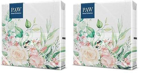 PAW - Servietten 3-lagig (33 x 33 cm) I 20 Stück I Perfekt für Geburtstage, Partys, Hochzeiten, Kommunion und Feiern I Papierservietten Bunt - Blumen, Rosen I Farbe: Floral Moments (Packung mit 2) von PAW Decor Collection