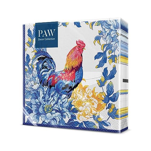 PAW - Servietten 3-lagig (33 x 33 cm) I 20 Stück I Perfekt für Geburtstage, Partys, Hochzeiten, Kommunion und Feiern I Papierservietten Bunt - Hahn, Ostern I Rustic Morning von PAW Decor Collection