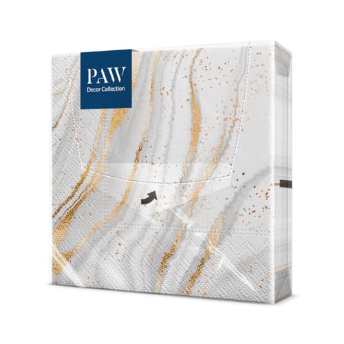PAW - Servietten 3-lagig (33 x 33 cm) I 20 Stück I Perfekt für Geburtstage, Partys, Hochzeiten, Kommunion und Feiern I Tischdeko Bunte Papierservietten - Goldfarbener Marmor I Golded Marble von PAW Decor Collection