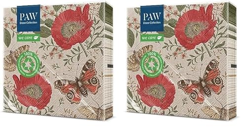 PAW - Servietten 3-lagig (33 x 33 cm) I 20 Stück I Perfekt für Geburtstage, Partys, Kommunion und Feiern I Papierservietten mit Natur Motiv I Umweltschutz, Blumen, Schmetterlinge I Passing Butterflies von PAW Decor Collection