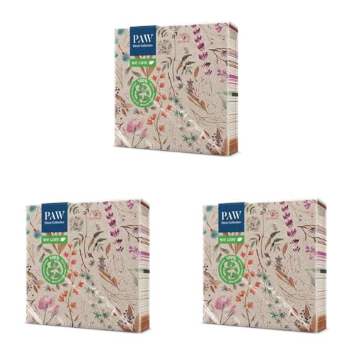 PAW - Servietten 3-lagig (33 x 33 cm) I 20 Stück I Perfekt für Geburtstage, Partys, Kommunion und Feiern I Papierservietten mit Natur Motiv I Umweltschutz, Getrocknete Blumen I Dried Floral Bouquet von PAW Decor Collection