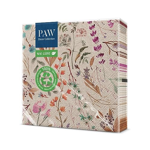 PAW - Servietten 3-lagig (33 x 33 cm) I 20 Stück I Perfekt für Geburtstage, Partys, Kommunion und Feiern I Papierservietten mit Natur Motiv I Umweltschutz, Getrocknete Blumen I Dried Floral Bouquet von PAW Decor Collection