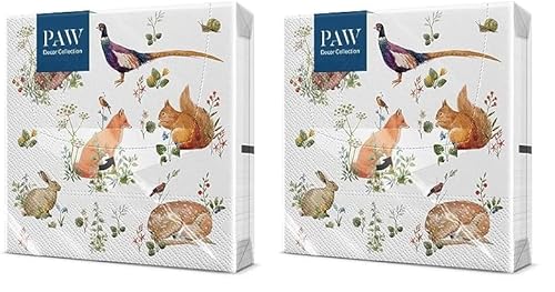 PAW - Servietten 3-lagig (33 x 33 cm) I 20 Stück I Perfekt für Kindergeburtstage, Partys, Kommunion und Feiern I Papierservietten Bunt mit Party Motiv I Tiere, Freude, Party - Wilde Waldtiere von PAW Decor Collection
