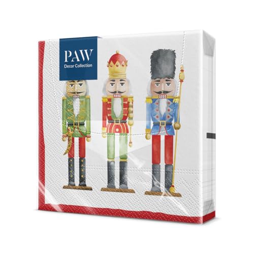 PAW - Servietten 3-lagig (33 x 33 cm) I 20 Stück I Perfekt für Weihnachten, Winter, Feiertage I Heiligabend Tischdekoration I Winter Papierservietten - Nussknacker-Soldaten I Nutcracker's Soldiers von PAW Decor Collection