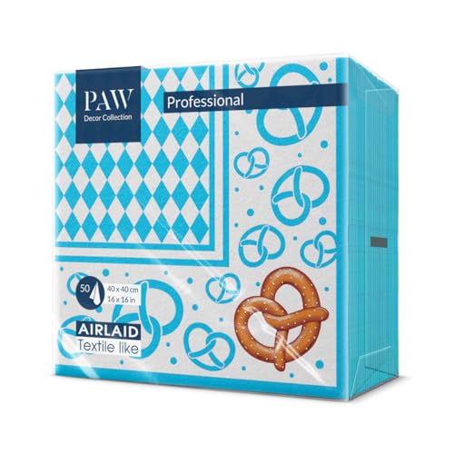 PAW - Servietten aus Airlaid - Stoffähnlich (40 x 40 cm) I 50 Stück I Bayrisch Blau Servietten | Ideal Tishdeko bei Festen im Stile von Oktoberfest oder für Bayrischen Flair I Farbe: Bavarian Brezel von PAW Decor Collection