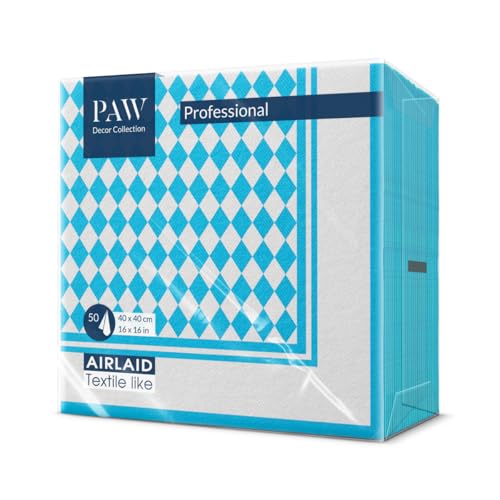 PAW - Servietten aus Airlaid - Stoffähnlich (40 x 40 cm) I 50 Stück I Bayrisch Blau Servietten | Ideal Tishdeko bei Partys im Stile von Oktoberfest oder für Bayrischen Flair I Farbe: Bavaria von PAW Decor Collection