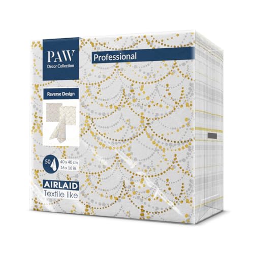 PAW - Servietten aus Airlaid - Stoffähnlich (40 x 40 cm) I 50 Stück I Ideal für Hochzeit, Taufe, Kommunion, Geburtstag I Tischdeko Rückseite-Muster - Festliche Girlande I Reverse Festive Garland von PAW Decor Collection