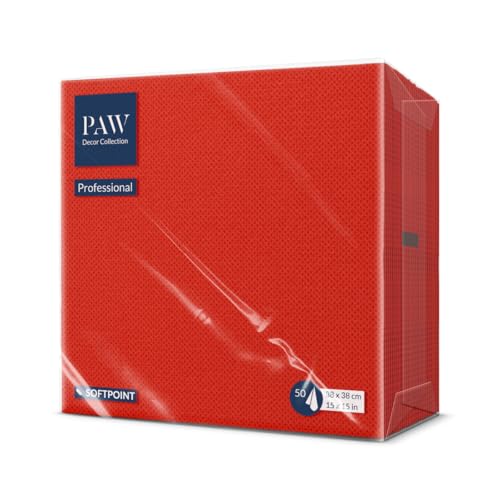 PAW - Soft Point Servietten (38 x 38 cm) | 50 Stück Gastroservietten | Weich und robust | Ideal für den täglichen Gebrauch, Kneipen und Cafés | Einfarbig Chilirot von PAW Decor Collection