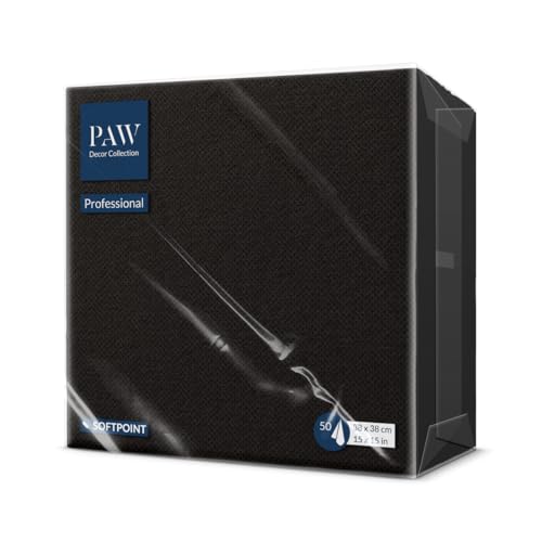 PAW - Soft Point Servietten (38 x 38 cm) | 50 Stück Gastroservietten | Weich und robust | Ideal für den täglichen Gebrauch, Kneipen und Cafés | Einfarbig Schwarz von PAW Decor Collection