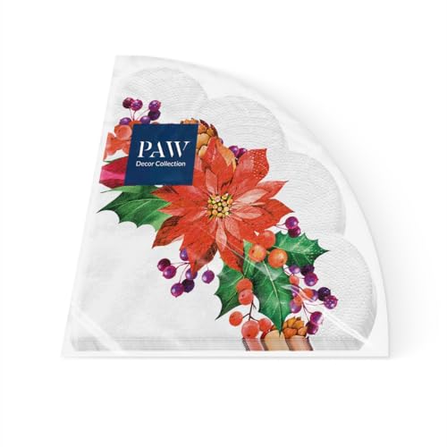 PAW - Servietten 3-lagig (32 cm Durchmesser) I 12 Stück I Perfekt für Weihnachten, Winter, Feiertage I Heiligabend Tischdekoration I Runde Seidenservietten - Weihnachtsstern I Poinsettia With Cones von PAW Decor Collection