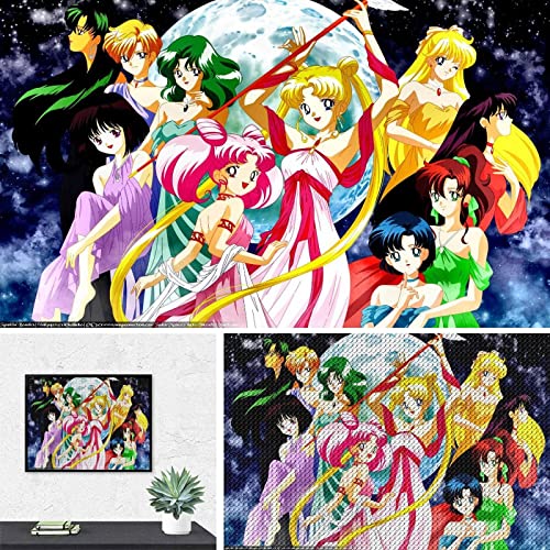 PAWCA 5D Full Diamond Painting Kit,Anime Sailor Moon,DIY Diamond Strass Painting Kits für Erwachsene Stickerei Kunst Home Decor(round drill)-40x50cm von PAWCA