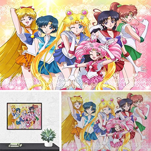 PAWCA Anime Sailor Moon,5D Diamond Painting Kit Full Drill Diamond Art Crystal Art Kits für Erwachsene Kinder(round drill)-50x60cm von PAWCA