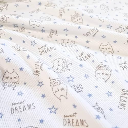 PAWOTEX Ripp jersey Rippjersey Stoff Meterware Rib Jersey Bedruckt Eule Ribstrick Elastische Gerippter Jerseystoff Ökotex baumwollstoff für Bekleidung Kinder, Mädchen Tops Mützen Schals 100x50cm 240g PAWOTEX Ripp jersey Rippjersey Stoff Meterware Rib Jersey Bedruckt Eule Ribstrick Elastische Gerippter Jerseystoff Ökotex baumwollstoff für Bekleidung Kinder, Mädchen Tops Mützen Schals 100x50cm 240g von PAWOTEX FABRYKA DZIANIN