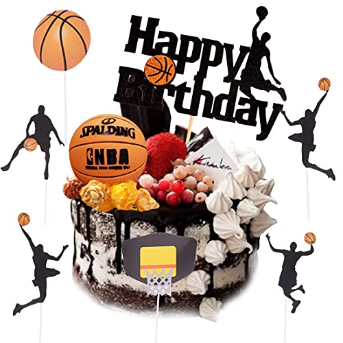 Basketball Kuchen Set,7 Stück Basketball Cake Topper Basketball-Szene Themen Kuchen Obst Picks für Mann Jungen Geburtstag Event Party Supplis Black Glitter von PAWT