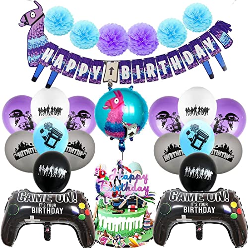 Video Gaming Spiel Partyzubehör Set,PAWT Alpaka Videospiel Party Zubehör Geburtstagsfeier mit Konfetti Luftballons, Banner für Geburtstag, Junge Kindergeburtstag, Deko von PAWT