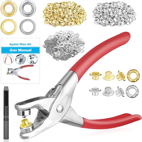 Ösenzangen-Set, 6 mm (Innendurchmesser) mit 800 Metallösen mit Unterlegscheiben in Gold und Silber, Ösen-Handpress-Set für Leder, Gürtel, Schuhe, Handwerk, 803-teilig von PAXCOO