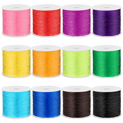 PAXCOO Elastische Kristall-Tec-Schnur für Armbänder, 0,8 mm, Stretch-Perlenschnur, Schmuckfaden für Armbänder, Halsketten, Tonperlen, Pony-Perlen, mehrere Farben, 12 Rollen PAXCOO Elastische Kristall-Tec-Schnur für Armbänder, 0,8 mm, Stretch-Perlenschnur, Schmuckfaden für Armbänder, Halsketten, Tonperlen, Pony-Perlen, mehrere Farben, 12 Rollen von PAXCOO