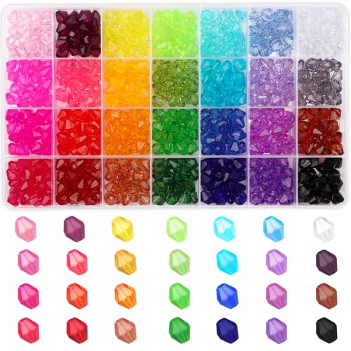 Paxcoo Kristallperlen zur Schmuckherstellung, Kristall-Acrylperlen, facettierte Bastelperlen, Doppelkegel, Edelstein für Schmuckherstellung, 10 mm, 560 Stück von PAXCOO