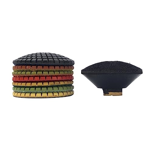 Schleifwerkzeuge, 7,6 cm, 7 Stück, konvexe, nasse Diamant-Polierpads mit 1 Stück Gummi-Rückseite, M14 oder 5/8-11 Gewinde, schüsselförmige Schleifscheibe (Farbe: 5-8-11) von PAXTOR