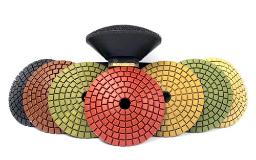 Schleifwerkzeuge 3 Zoll 7 Stück konvexe Nass-Diamant-Polierpads mit 1 Stück Gummihalterung M14 oder 5/8-11 Schleifscheibe in Form einer Gewindeschüssel (Farbe: M14) von PAXTOR