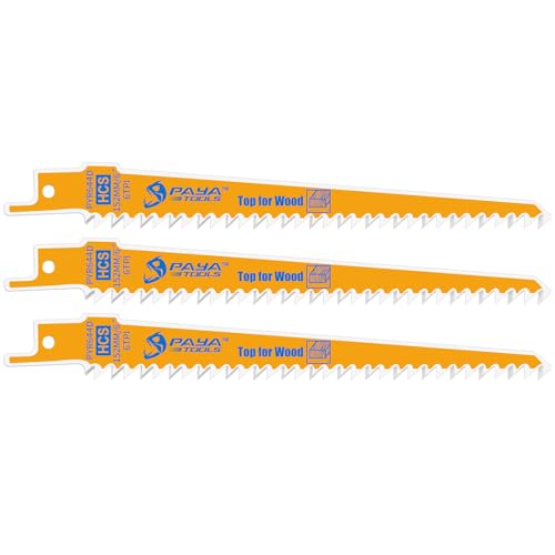 PAYA Säbelsägeblätter Sägeblatt Holz 3 Stk. Stichsägeblätter Set E-cut Zubehör aus HCS zum Schneiden von Bauholz Holzpaneele Platten MDF Sperrholz Kunststoff speziell für Einstiche PYR644D PAYA Säbelsägeblätter Sägeblatt Holz 3 Stk. Stichsägeblätter Set E-cut Zubehör aus HCS zum Schneiden von Bauholz Holzpaneele Platten MDF Sperrholz Kunststoff speziell für Einstiche PYR644D von PAYA TOOLS