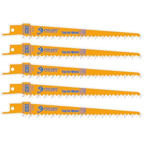 PAYA Säbelsägeblätter Sägeblatt Holz 5 Stk. Stichsägeblätter Set E-cut Zubehör aus HCS zum Schneiden von Bauholz Holzpaneele Platten MDF Sperrholz Kunststoff speziell für Einstiche PYR644D PAYA Säbelsägeblätter Sägeblatt Holz 5 Stk. Stichsägeblätter Set E-cut Zubehör aus HCS zum Schneiden von Bauholz Holzpaneele Platten MDF Sperrholz Kunststoff speziell für Einstiche PYR644D von PAYA TOOLS