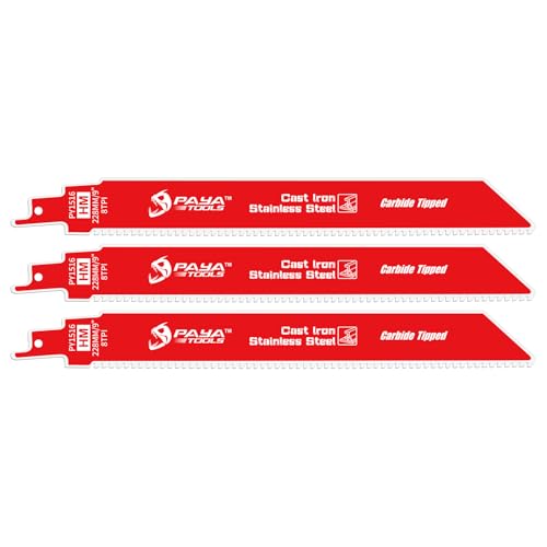 PAYA Säbelsägeblätter Set 3-tlg. (228mm) - Hochleistungs-Hartmetallklingen für dicke Metalle, Stahl, Gusseisen & Legierungen | Langlebig & vibrationsarm | Kompatibel mit gängigen Säbelsägen | PY1516 von PAYA TOOLS