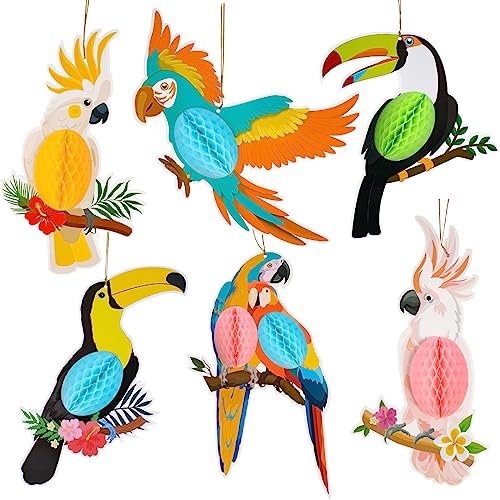PAYFULLY 6 Stück Tropische Vogeldekoration Hawaii Sommer Tropical Party Dekorationen Papagei Hängende für Luau Tiki Innen- und Außendekoration von PAYFULLY