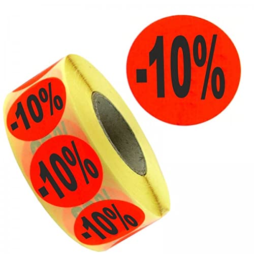 1.000 Aktionsetiketten/Rabattetiketten mit Aufdruck -10% | leuchtrot permanent 32mm | 1 Rolle 1.000 Aktionsetiketten/Rabattetiketten mit Aufdruck -10% | leuchtrot permanent 32mm | 1 Rolle von PB-Onlinehandel