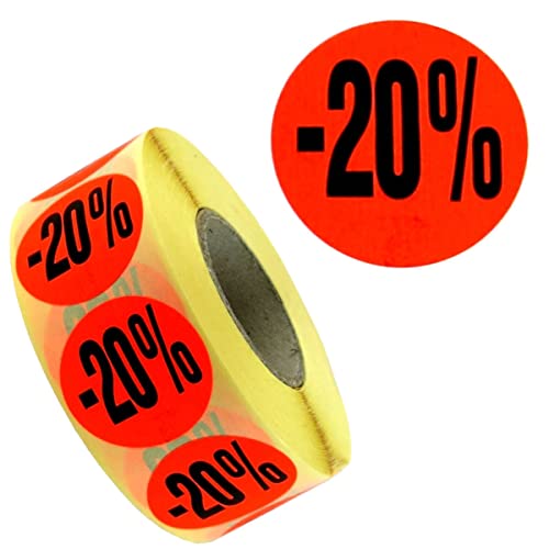 Aktionsetiketten "-20%", selbstklebend permanent (festklebend), 32mm rund, Rolle = 1.000 Etiketten, leuchtrot von PB-Onlinehandel