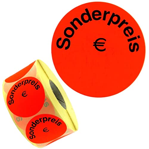 Aktionsetiketten "Sonderpreis €", selbstklebend permanent (festklebend), 50mm rund, beschreibbar, Rolle = 1.000 Etiketten, leuchtrot von PB-Onlinehandel