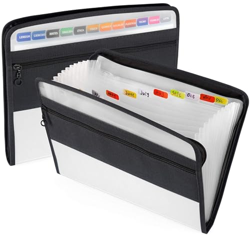Ordner-Organisator, Expanding File Folder, 1 x Akkordeon-Aktenordner mit 13 Fächern, Reißverschluss und Klebeetiketten for A4 in mehreren Farben(White) von PBDEIOEOE