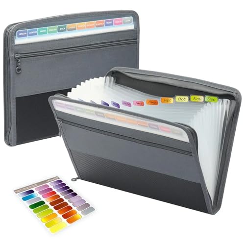 Ordner-Organisator, Expanding File Folder, Akkordeon-Dokumenten-Organizer mit 13 Fächern und Reißverschluss(Black) von PBDEIOEOE