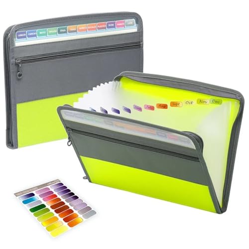 Ordner-Organisator, Expanding File Folder, Akkordeon-Dokumenten-Organizer mit 13 Fächern und Reißverschluss(Green) von PBDEIOEOE
