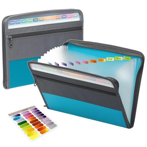 Ordner-Organisator, Expanding File Folder, Akkordeon-Dokumenten-Organizer mit 13 Fächern und Reißverschluss(Lake Blue) von PBDEIOEOE