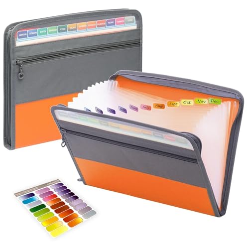 Ordner-Organisator, Expanding File Folder, Akkordeon-Dokumenten-Organizer mit 13 Fächern und Reißverschluss(Orange) von PBDEIOEOE