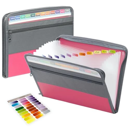 Ordner-Organisator, Expanding File Folder, Akkordeon-Dokumenten-Organizer mit 13 Fächern und Reißverschluss(Pink) von PBDEIOEOE