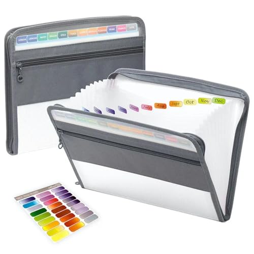 Ordner-Organisator, Expanding File Folder, Akkordeon-Dokumenten-Organizer mit 13 Fächern und Reißverschluss(White) von PBDEIOEOE