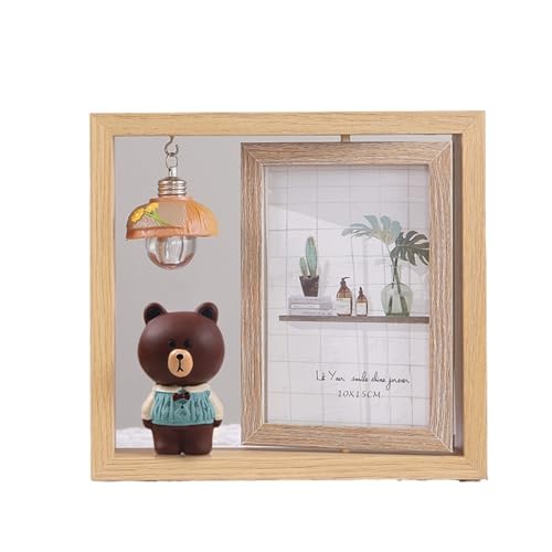 PBDEIOEOE Bilderrahmen, Holz-Fotorahmen, doppelseitig, drehbar, mit Licht, Cartoon-Schwein, 15,2 cm(Bear) von PBDEIOEOE